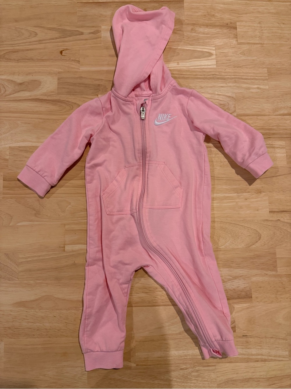 Nike Pink Hooded Baby One-Piece Zip Romper